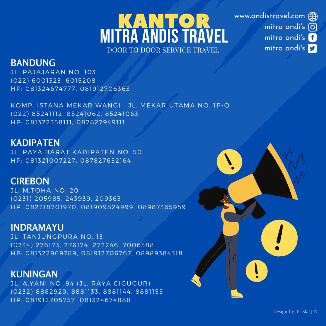 MitraAndis's tweet photo. Mitra Andi's Travel 
》Jl.Pajajaran No.103-Bandung 
》Chat WA/RSVP: 08971808182
》https://t.co/kzCX1pPiqm
Design by: Priska JEY
Refrensi: @Q2Cmanagement
#travelkuningan #travelbandung #travelcirebon #travelkadipaten #travelindramayu #traveltegal #travelpekalongan #travelpemalang https://t.co/aMTG4rFHxy