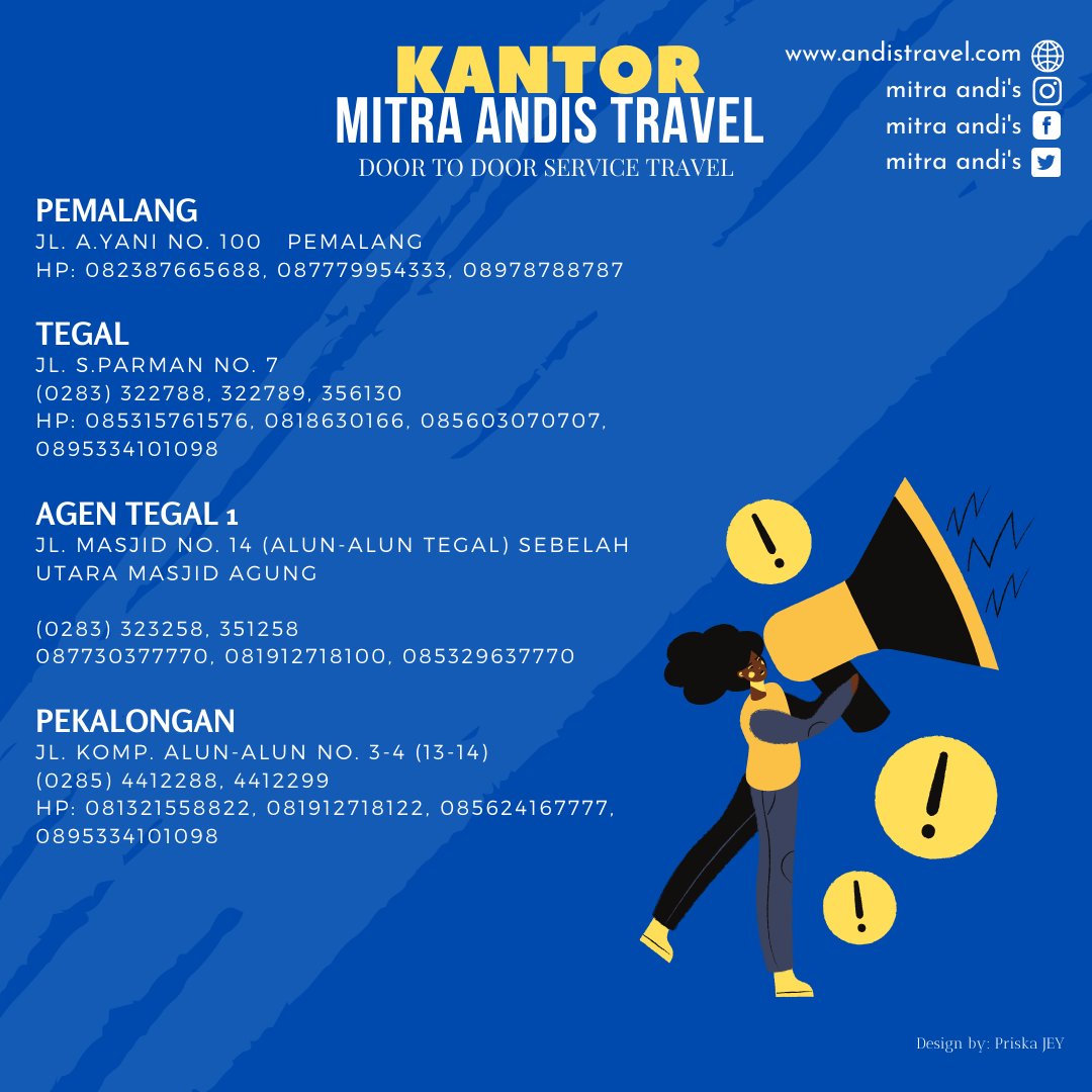 MitraAndis's tweet photo. Mitra Andi's Travel 
》Jl.Pajajaran No.103-Bandung 
》Chat WA/RSVP: 08971808182
》https://t.co/kzCX1pPiqm
Design by: Priska JEY
Refrensi: @Q2Cmanagement
#travelkuningan #travelbandung #travelcirebon #travelkadipaten #travelindramayu #traveltegal #travelpekalongan #travelpemalang https://t.co/aMTG4rFHxy
