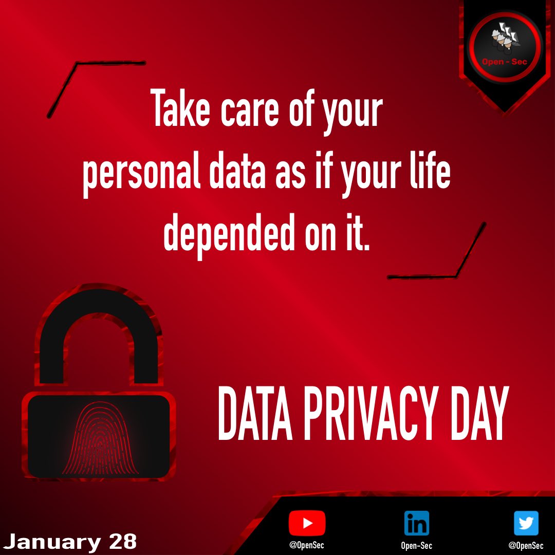 ¡Happy Data Privacy Day!

#securitybreakers #positivehacking #ciberseguridad #pentest #cybersecurity #redteam #pentesting #redteaming #offensivesecurity #seguridadofensiva #KISS #devops #devsecops #privacy #personaldata #DataPrivacyDay2023