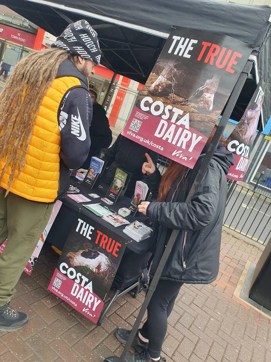StokeAnimal's tweet photo. Some brilliant conversations so far today whilst handing out free hot chocolates with squirty cream. Lots of leaflets given out too. 
Apparently the hot chocs are 'banging' and 'fire' 😅 
@vivacampaigns 
#TheTrueCostaDairy #DitchDairy 
#KinderFuture https://t.co/Jxe9pVAQke