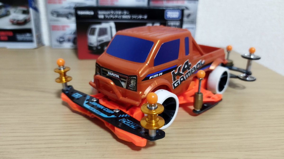 SASAKI96149285's tweet photo. #K4GAMBOL 意外と速いよ #FMA だし👍#ミニ四駆 #RAYSPEAR 1号は何とかせねば💦#LOADSPIRIT 多分1番速い!!1号より速い💦2号は出力落とす!!モーターに負けてる💦 https://t.co/AA1lfzIOaP