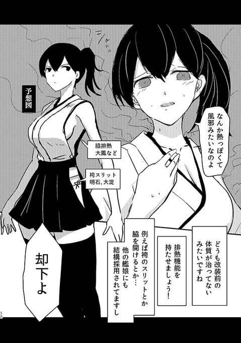 艦娘は艤装の関係で体に熱がこもりやすく制服などで調節する必要があるんですね。先日発表された時雨改三も大胆に脇排熱を取り入れたデザインになっていましてそれに続く改装計画も考えておりまして(高速に回り出すろくろ)
#明石診療 