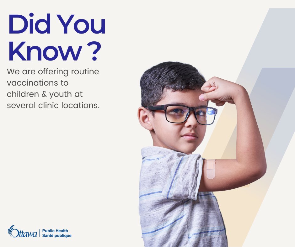 DYK? We are offering routine vaccinations to children &amp; youth at several clinic locations.  

Find out if your child or youth is eligible by visiting:  
ParentingInOttawa.ca/RoutineVaccina… 

# VaccinatedAndUpToDate