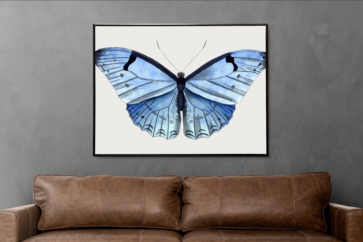 This beautiful blue butterfly is a stunning picture that would look great in your space!  Get yours now by clicking the link in our bio! #linkinbio #printablewallart #nurserywallart #nurseryprints #bluenursery #butterflywings #wingswalldecor #butterflyandflower #butterflywallart