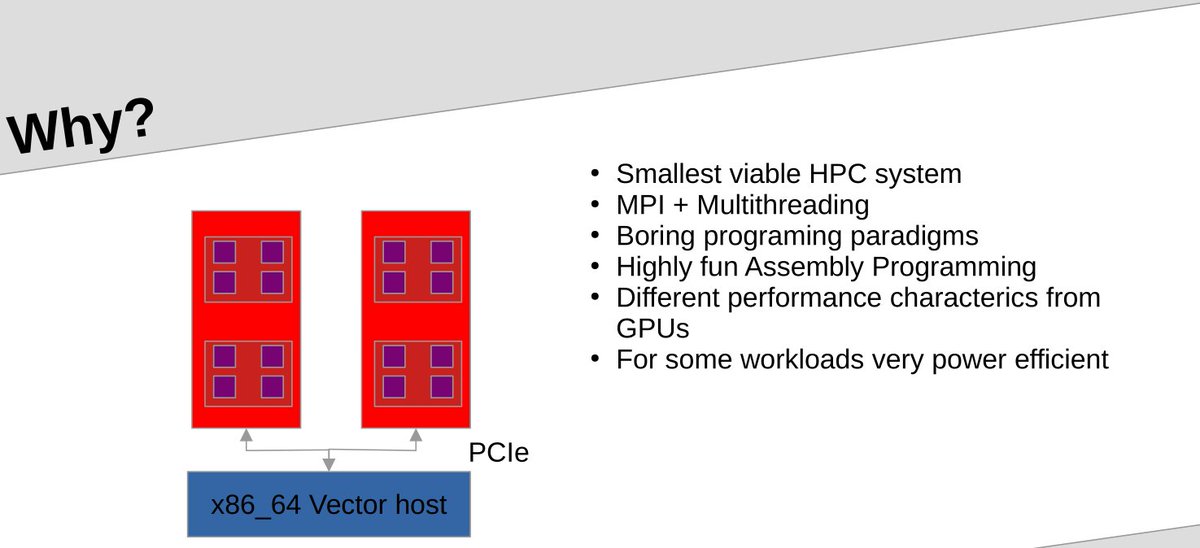 Anno0770's tweet image. I think you get the idea .... But why shoud you care?
It is some really nice and interesting hardware which can execture pretty much any linux program. If the code vectorizes ... then you get really good performance.