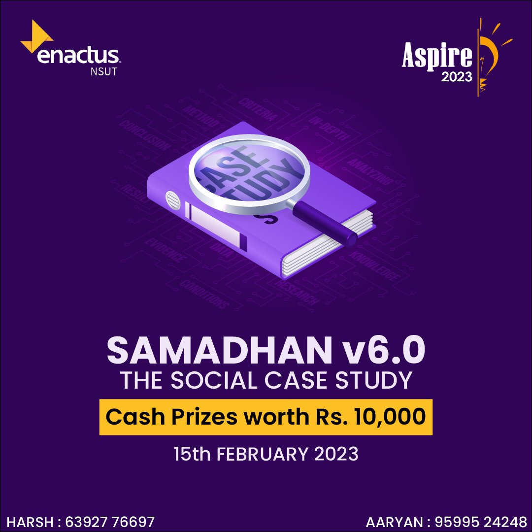 EnactusNSUT's tweet photo. Register now for samadhan 6.0!
Link in bio.
Registration Deadline: 11:59PM, 4th February 

For further queries contact: 
Harsh: +91 6392 776 697
Aaryan: +91 95995 24248 https://t.co/9dIhya8Z3x