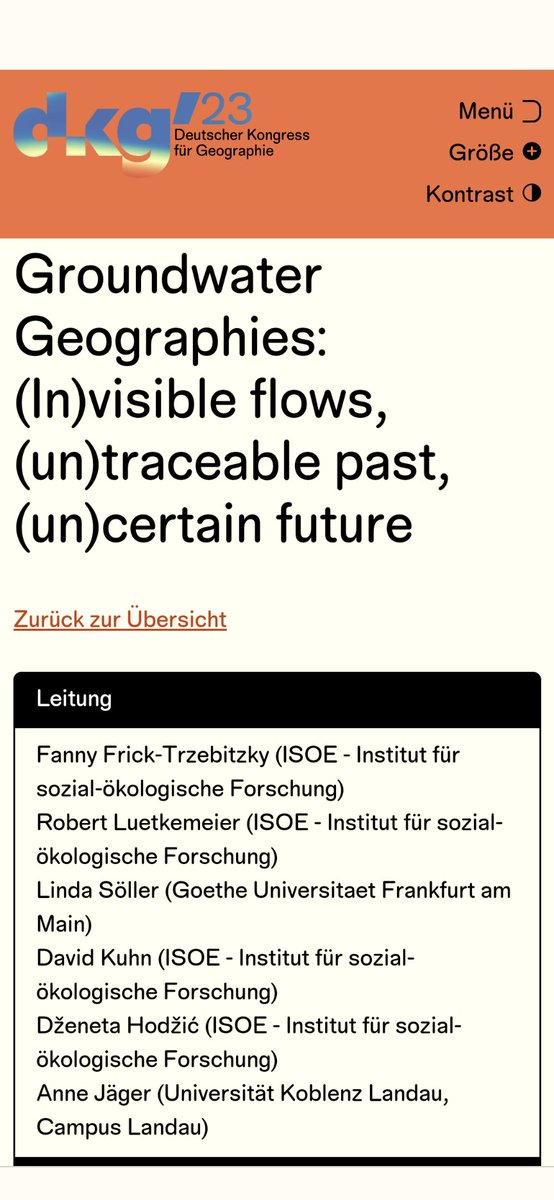 #groundwatergeographies 
We are looking forward to contributions from all kinds of geographers interested in groundwater for our session at Deutsche Kongress für Geographie 2023 in Frankfurt a.M. 💧

dkg2023.de/sitzungen/grou… 

#nkg2023 🔜 #dkg2023