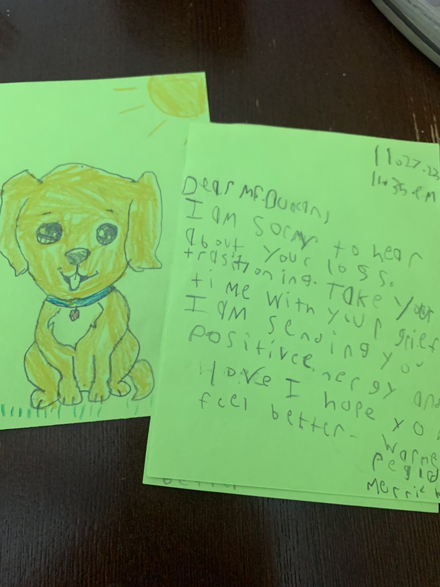 A2CUCU's tweet photo. Last week my Dad had to make the terribly hard decision to transition his pet Henry. Anyone who know me, knows my dad is my world, so when @Mrkiebler kids wrote these beautiful sympathy cards I was a complete mess. https://t.co/Dn0LvHNa6e