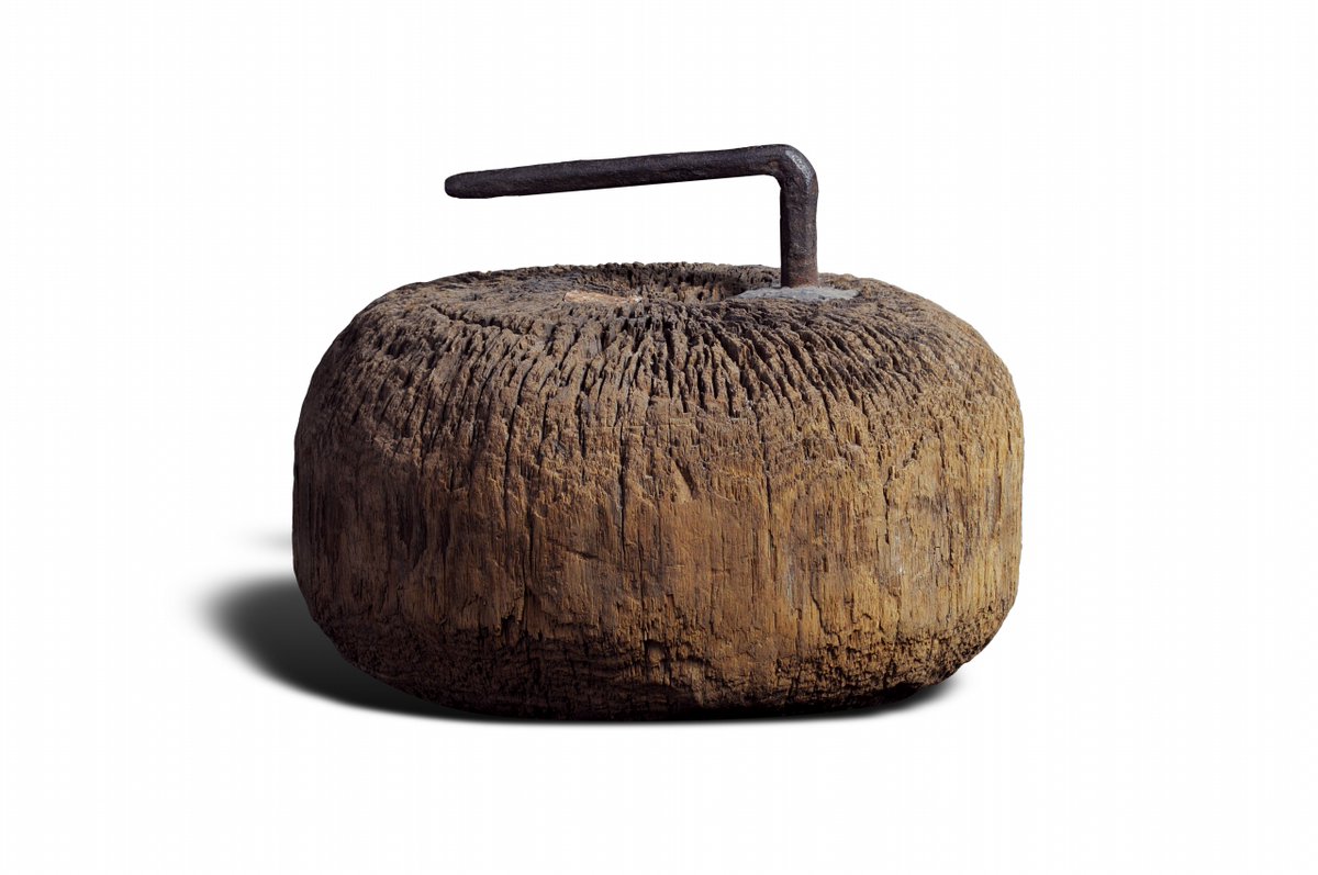 WisHistory's tweet photo. #Curling stone used between 1850 &amp; 1880 on frozen stretch of Spring Creek in Lodi created by dam for Excelsior flour mill. From condition, may have been submerged for some time, perhaps having fallen through ice. https://t.co/saczezoAnp 📸: Wis. Historical Museum object 1957.205 https://t.co/0OVYwhiAI2