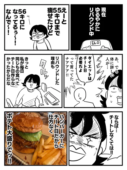 ゆるやかなリバウンドの理由が判明したので、対策を取りました。

20日目
#100日後に8キロ痩せる漫画家 