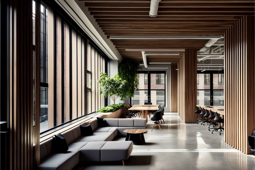 SASIStudio1's tweet photo. Open spaces with natural elements like wood and plants can provide a refreshing setting in an office environment.
#sustainability # facade #design #designer #architecture #interiordesign #architecture_details #architecture_masters #interiors #midjourney #archistar #ai https://t.co/2L5ObjNyUB