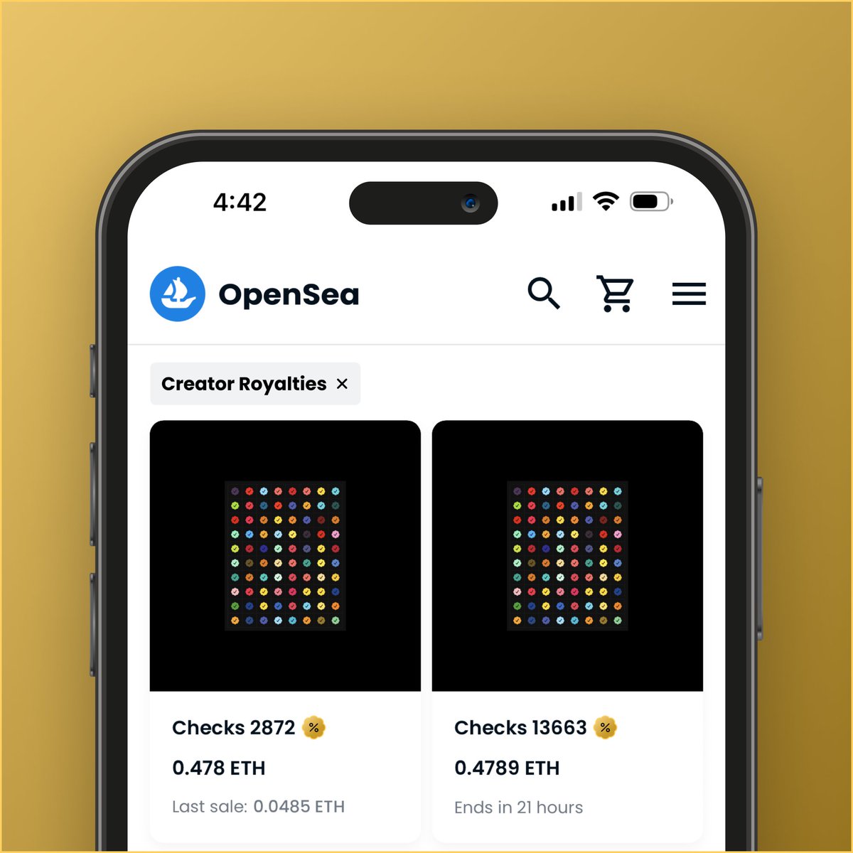 Creator royalty badge concept. 

As a user, I want to filter for listings that have enabled creator royalties so that I can ensure <a href="/jackbutcher/">jack</a> and other artists get their cut.