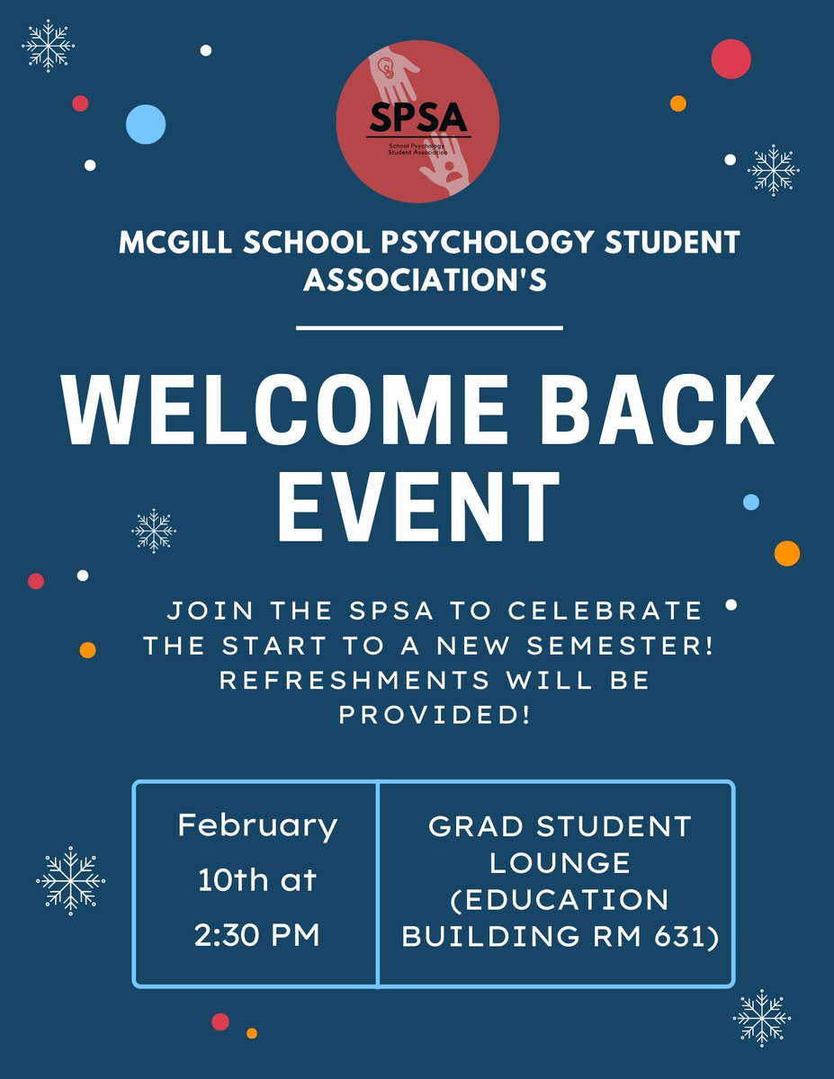 SACPAssociation's tweet photo. [2] The SPSA is hosting a Welcome Back Event to mark the beginning of the new semester on February 10th at 2:30pm in the Grad Student Lounge (RM 631 Education Building). Refreshments will be provided!
​
If interested, please fill this form: https://t.co/pwM0fP2o8D https://t.co/Q8rIMGCc81