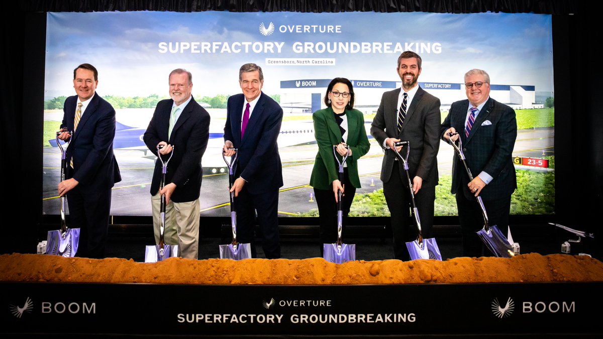 “This milestone is a shared one and we are deeply appreciative of the input, leadership, and support of the @flyfrompti Authority, local community, and the state of North Carolina.” — Boom President Kathy Savitt (@ksavitt) on the Overture Superfactory groundbreaking