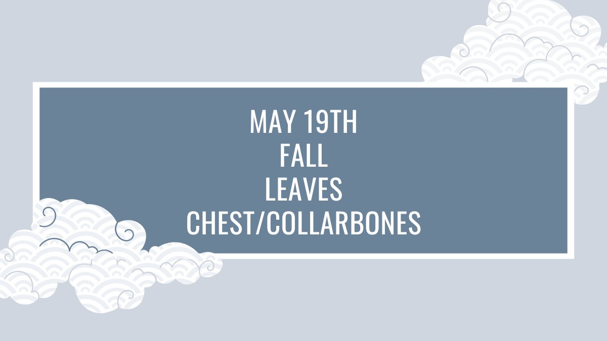 HGJSpringBooks's tweet photo. Today's prompts are:

Fall
Leaves
Chest/Collarbones

Remember to submit them in our google form so we can see them!

https://t.co/cu0b43DxKN

#MDZS #mdzsevent #UndergroundSpringBooks #LanWangji #lanzhan #hanguangjun #mxtx https://t.co/m21YlmLBXX
