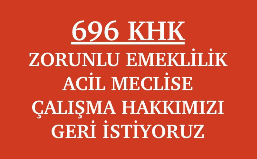Zorunlu emeklilik kaldırılsın mağdurlar işe iade edilsin adalet sağlansın, 696khk <a href="/TBMMGenelKurulu/">TBMM Genel Kurulu</a> na  <a href="/vedatbilgn/">Vedat Bilgin</a> <a href="/RTErdogan/">Recep Tayyip Erdoğan</a> <a href="/fuatoktay/">Fuat Oktay</a> <a href="/yilmaztunc/">Yılmaz TUNÇ</a> <a href="/akbasogluemin/">Av. M.Emin AKBAŞOĞLU 🇹🇷</a> @yilmaz_ismet58 <a href="/omerrcelik/">Ömer Çelik</a> <a href="/AYMBASKANLIGI/">Anayasa Mahkemesi</a> <a href="/mustafaelitas/">Mustafa Elitaş</a> <a href="/turanbulent/">Bülent TURAN</a> <a href="/AvOzlemZengin/">Av. Özlem Zengin 🇹🇷</a> 
#BeklemektenYorulduEYT