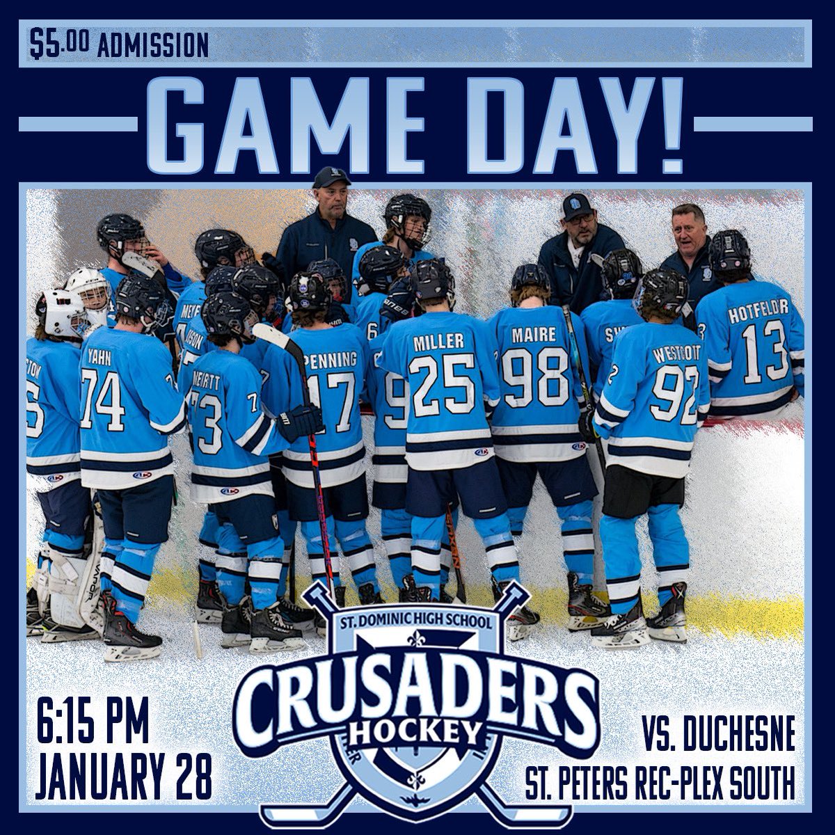 sdhsicehockey's tweet photo. GAMEDAY!!! Final regular season battle before playoffs! https://t.co/h4zLXhegS1