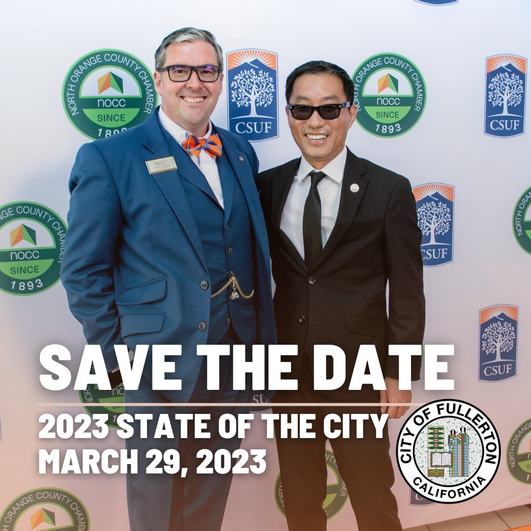 FullertonCA's tweet image. #SaveTheDate – Fullerton's annual State of the City will take place on March 29, 2023 at @csuf.  This year's theme is "The Crossroads of Opportunity."

The event will feature an address from Mayor Fred Jung and updates from City Council regarding notable projects and programs.