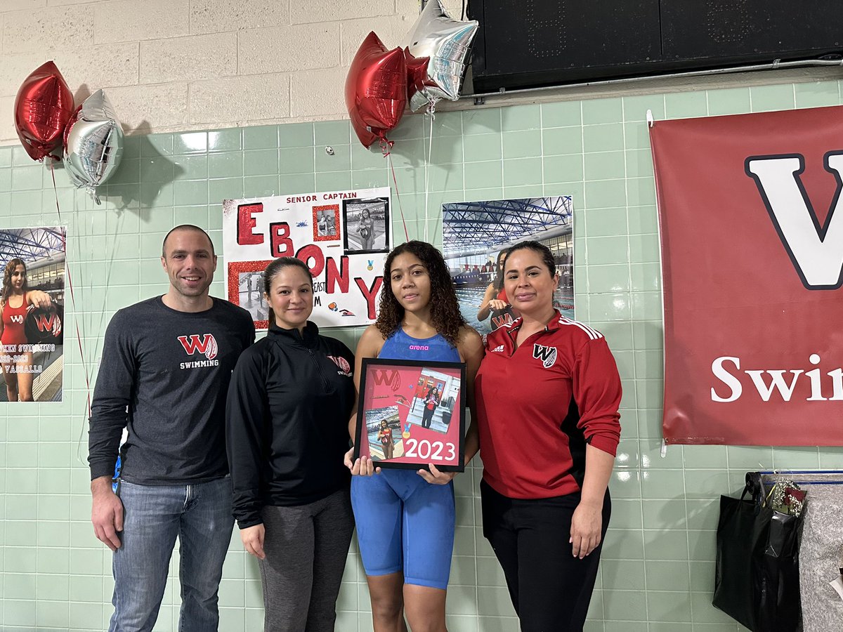 WeehawkenSwim's tweet photo. Meet Our Seniors: Captain Ebony M. 
favorite subject:Science 🧪
favorite 🏊🏼‍♀️ stroke: breaststroke 
favorite memory: anchoring for the relays #weeswim #weecompete https://t.co/YZbnkdQTOg
