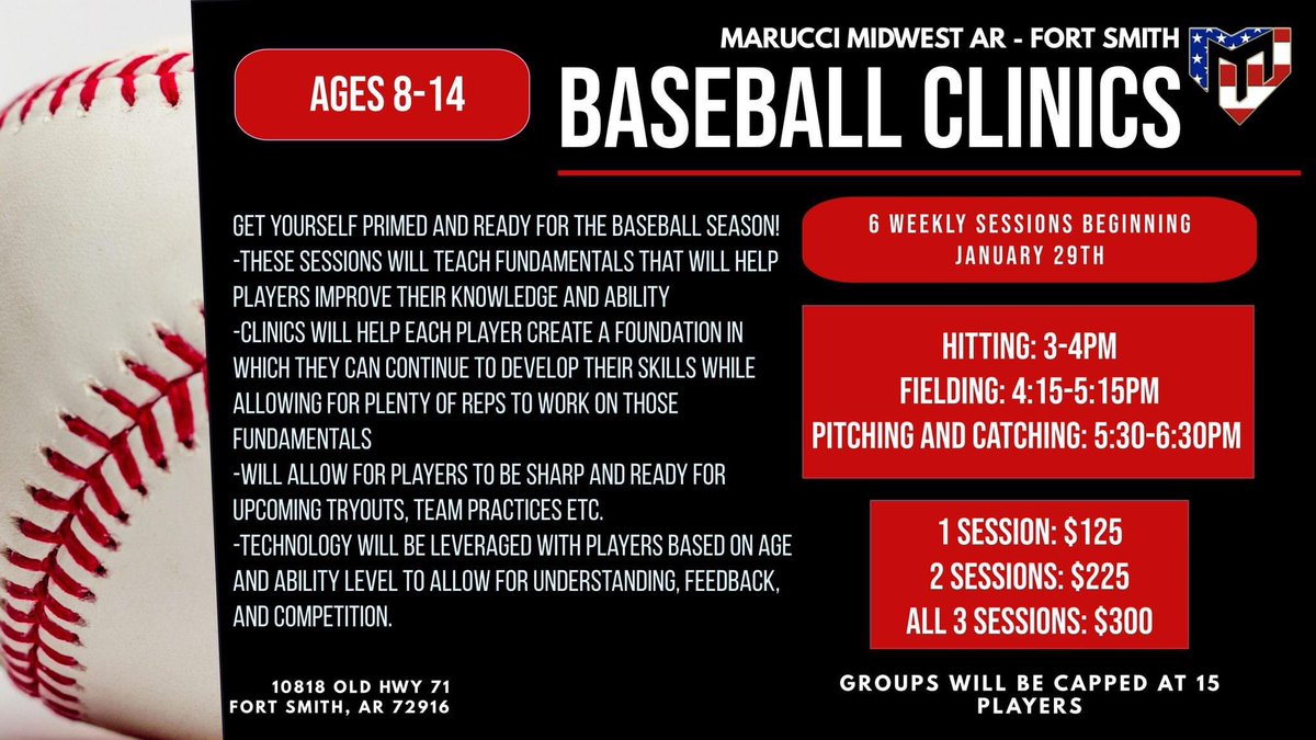 ⚾️Our 6 week baseball clinic starts tomorrow! These clinics are designed to help players get ready for the upcoming season physically and mentally. Come train with the best!

#MMWAR #Marucci #HonorTheGame
