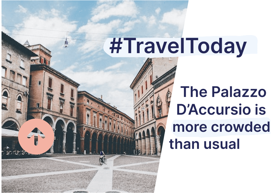 DFRCag's tweet photo. Looking for a place to go this afternoon ? The Palazzo D'Accursio is a popular place in Bologna. In fact, we counted 2,257 people in The Palazzo D'Accursio an hour ago, which is more than expected on a typical Saturday. #TravelSaturday #DataSpooned https://t.co/x5eKVpi8nD