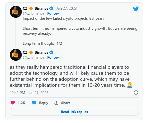 PtpWallet's tweet photo. CZ Predicts ‘Existential Consequences’ for Traditional Finance Versus Cryptography
#cryptomarket #ptpwallet #cryptotrader #aabb https://t.co/9BCbAJ8wA1