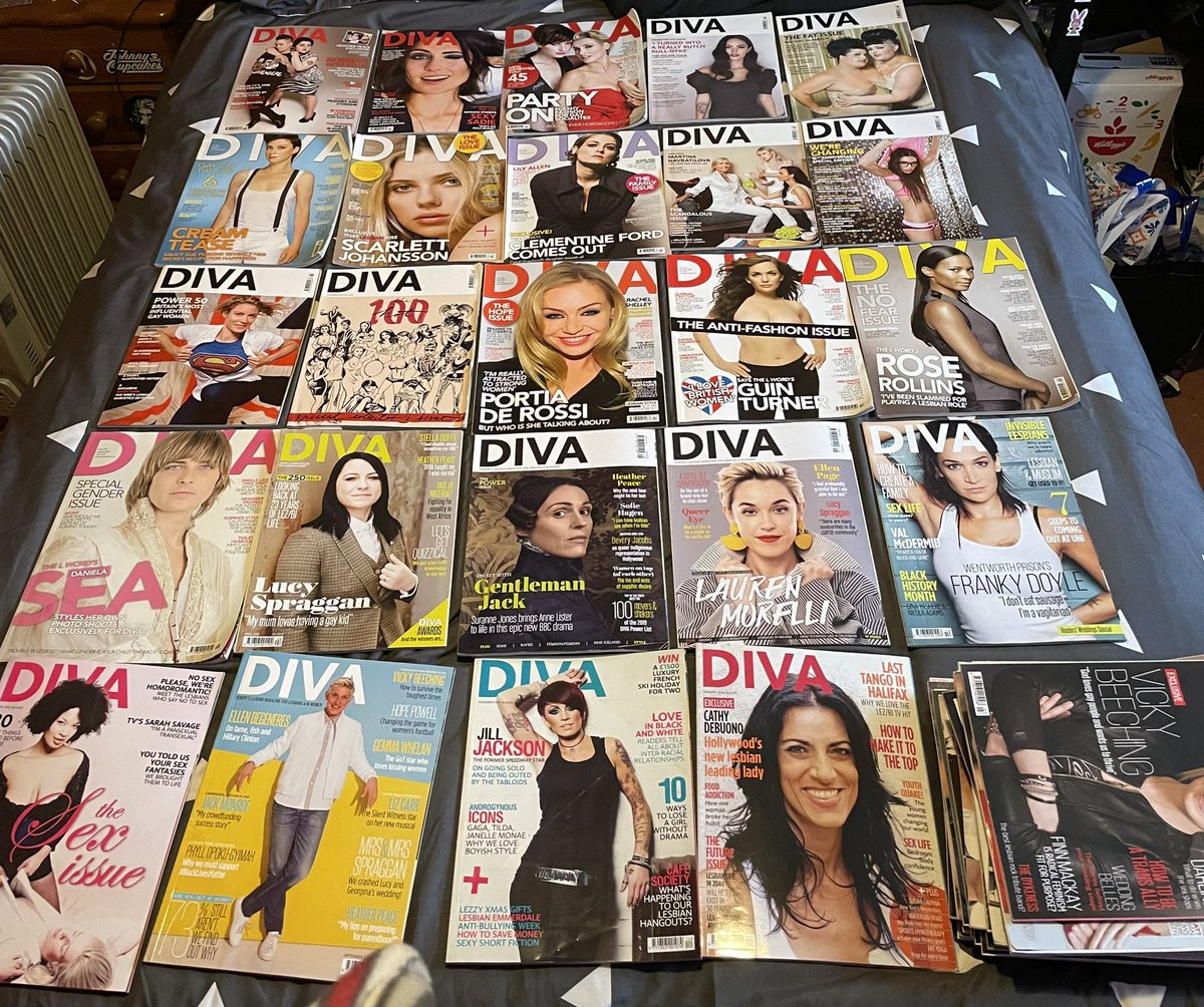 Itsmisha's tweet photo. I have a lot of old issues of DIVA magazine if anyones interested, 2008-2016. Was going to throw them away but these are mostly issues from before the magazine went to trash. Rare piece of lesbian history from when the magazine knew what lesbians were 😀. #lesbian #divamag https://t.co/WTEanV9Hcl