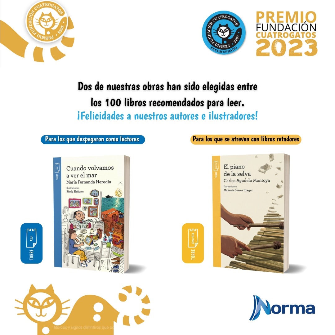 ¡Estamos muy felices! 📚😊
Nuestras obras siguen siendo reconocidas por la Fundación Cuatrogatos para el uso de la mediación lectora entre más de 1.200 títulos iberoamericanos.  

Gracias a la @fundacioncuatrogatos por este reconocimiento.