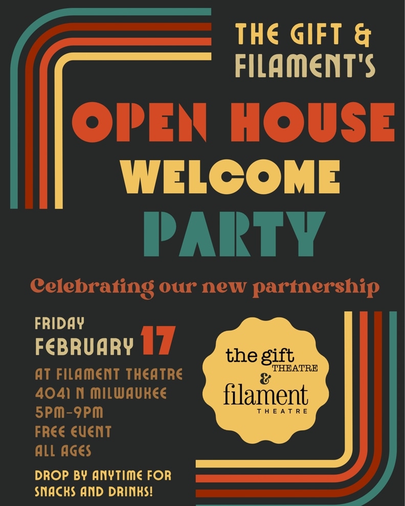 Stop by on Friday, February 17 from 5pm-9pm pm for some light refreshments and learn more about our great partnership with <a href="/FilamentThreads/">Filament Theatre</a>!

#SaveTheDate
#SixCorners #ChicagoTheatre
#WelcomeHome