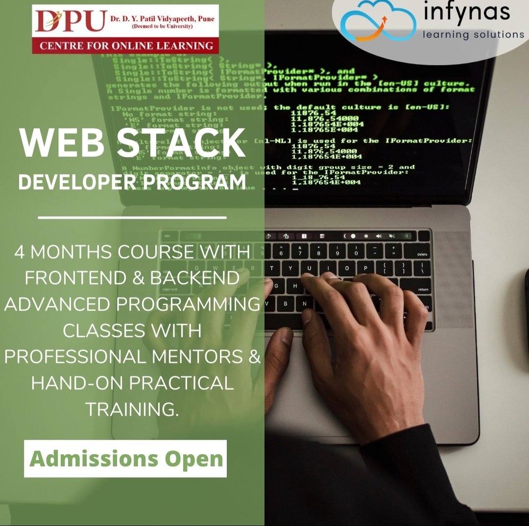 InfynasLearning's tweet photo. Become a full stack web developer with Infynas. Learn the most in demand website coding skills with the help of real world experts.
Enroll yourself fast to grab a early seat from the link given 👇
https://t.co/DD3HDTeyMh https://t.co/NCFi644iPU