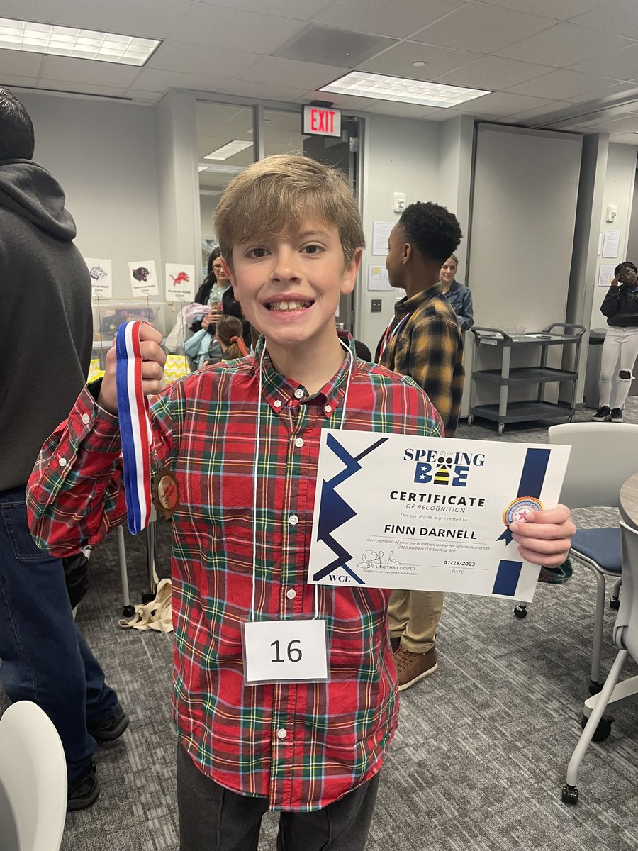 We are so excited for Finn Darnell to represent <a href="/HumbleISD_WCE/">Willow Creek Elem</a> this morning at the Humble ISD District Spelling Bee!  Good luck, Finn! 🐝 #spellingbee #cardinalpride <a href="/HumbleISD/">Humble ISD</a> <a href="/kchriscrossing/">Kari Emory</a>