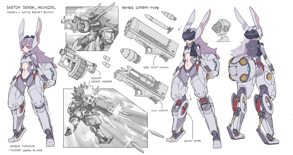 Sketch design// White & Black Bunny Mechgirl complete layout. see more sketch ideas and process at my discord😄.https://t.co/1DLousRU8r
