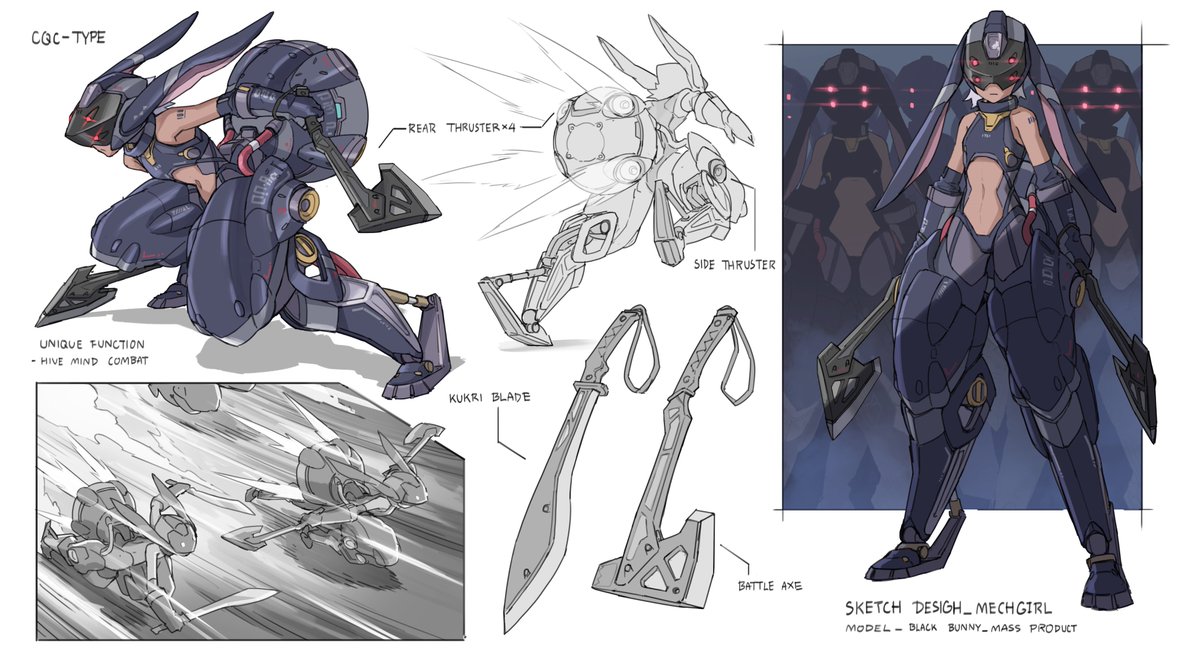 Sketch design// White & Black Bunny Mechgirl complete layout. see more sketch ideas and process at my discord😄.https://t.co/1DLousRU8r