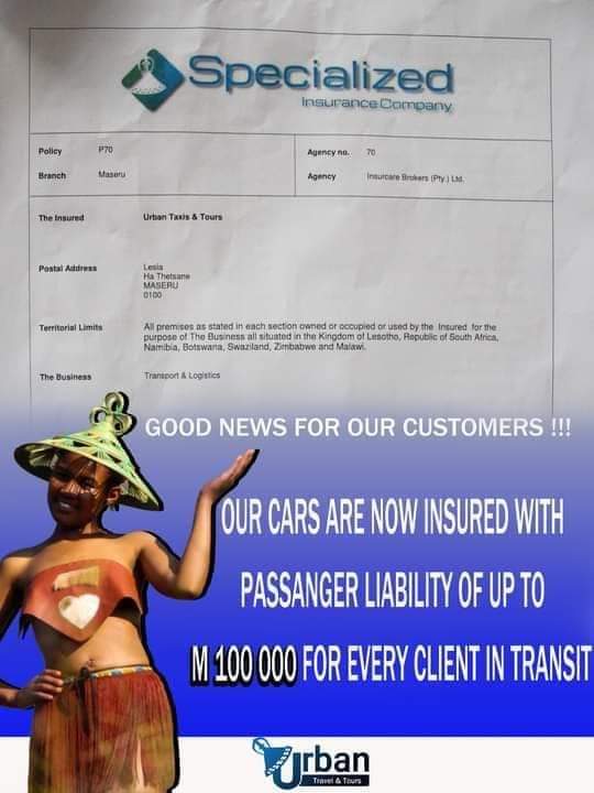 Chrisstheko's tweet image. Anything can happen on the road.
Insurance covers the life of the driver, client and vehicles. 

Use @UrbanTelephoneT cabs assured that you are always protected and safe. 

WhatsApp 5915 1197 
Call: 27319097/68257097/59151197
Website: urbantaxis.co.ls 

#PuttingYouFirst