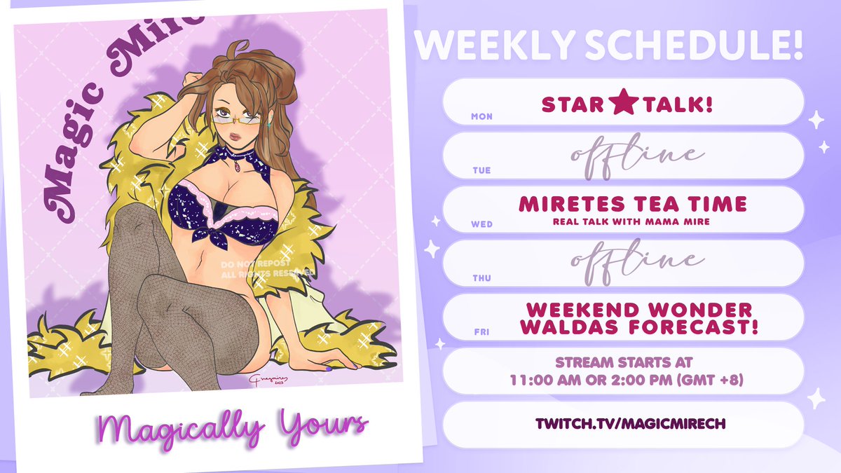 magicmire_'s tweet photo. ✨ISKEYJOOL FOR JAN. 30-FEB. 03✨
CATCH YOU CATCHING ME CATCHING YOU CATCH ME!
Art Tag: #adMIREtion NSFW: #MiWreck
Memes: #Memere Foodpic: #Mirenda
Tala't Tadhana ang inyong gabay, ako ang inyong patnubay!✨
⬇️TWITCH LINK⬇️
#PHVtuber #ENVtuber #Vtubers #MireMagicShow https://t.co/6XPAFqsBuA