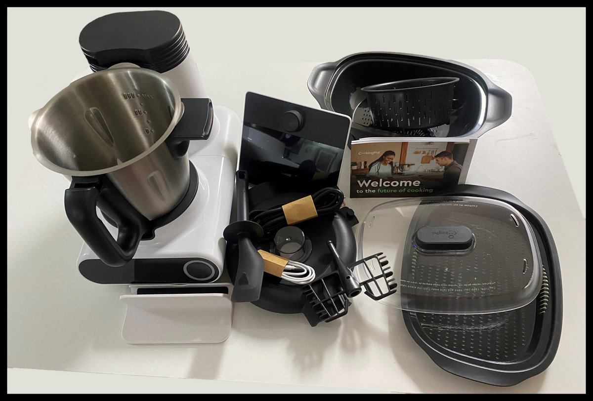 zwriter's tweet photo. Wow – Look what came with my Cooking Pal Multo - Butterfly Whisk; Main Unit-Engine; Mixing Bowl; Multi-Purpose Blade; Simmering Basket; Smart Kitchen Hub-Brains; Steamer Set-3-Piece; Custom Lid + Measuring Cup; and Spatula @MyCookingPal #CookingPal https://t.co/Hbwd1loneA