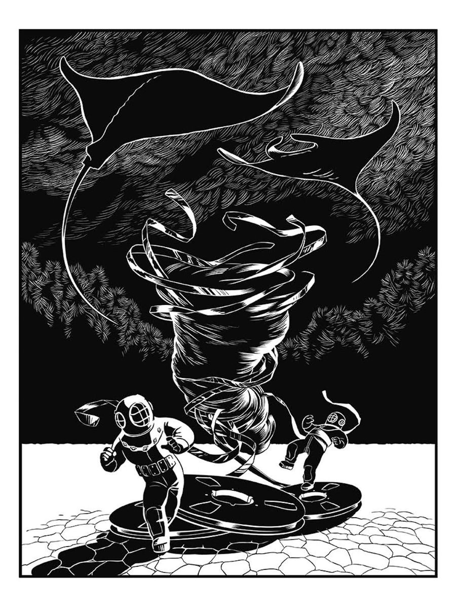 "Conversation secrète", inspiré par Pinback. Illustration de Ludivine Stock éditée en sérigraphie 40x50 (Longues Ondes, 2022). Contact : longuesondes@gmail.com