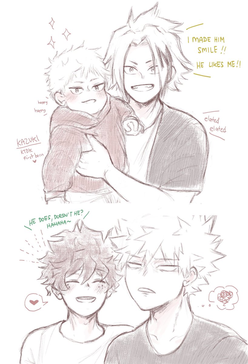 endthisdream's tweet photo. bkdk a/b/o ft. km

the baby has chosen his first fave uncle, much to his daddy kacchan’s dismay 😂😂😂 https://t.co/VZRTDoYsHM
