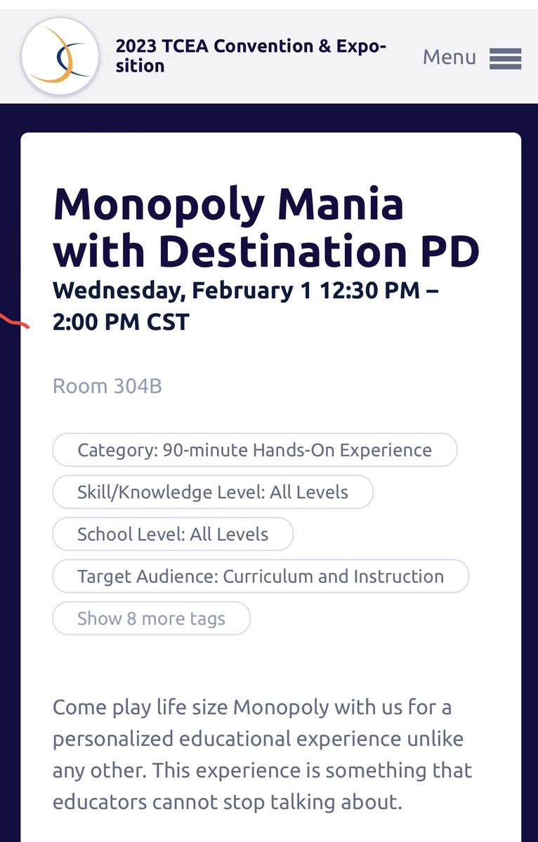 Who is heading to #TCEA23 this week? Super excited to be presenting with <a href="/jdcrook/">Jennifer CROOK</a> on <a href="/DestinationPd/">DestinationPD</a> Monopoly Mania”! Come check our session out for an immersive way to present PD! #savvyTEaCH
