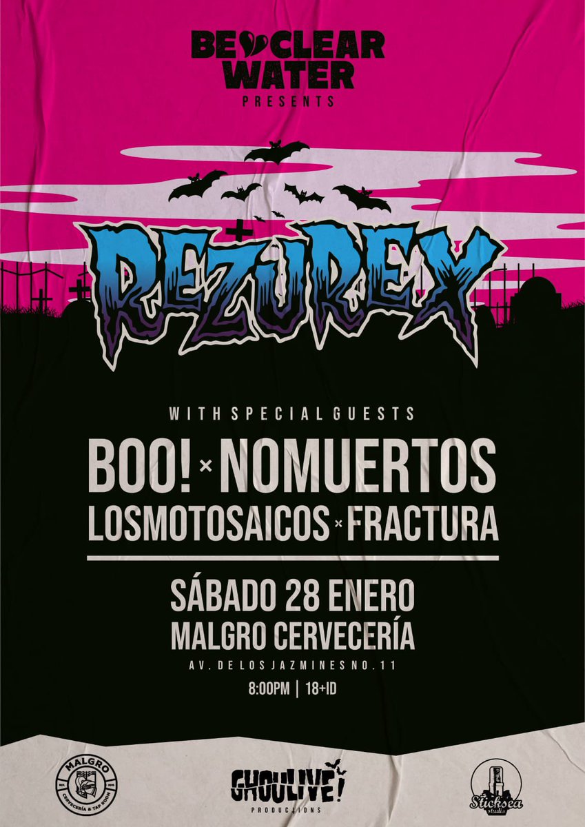 BooHorror's tweet photo. Hoy nos vemos en @CervezaMalGro en el show de @Rezurex con @losmotosaicos @fracturahc @NoMuertos #Psychobilly #HorrorPunk #Mexicali #Mexico https://t.co/QnzEobtREi