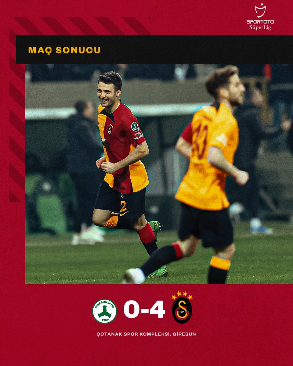 Keyfimiz 🔟 numara! 😎

Deplasmanda B. Giresunspor’u 4-0 mağlup ederek Spor Toto Süper Lig’de üst üste 10. galibiyetimizi alıyoruz! 👏🧿

⚽ 45+3’ <a href="/D_Mertens_10/">Dries Mertens</a>
⚽ 60’ <a href="/leodubois15/">Léo Dubois</a>
⚽ 89’ <a href="/milotrashica/">Milotrashica</a> 
⚽ 90+5’ <a href="/yunusakgun17/">Yunus Akgün</a> 
 
#GRSvGS