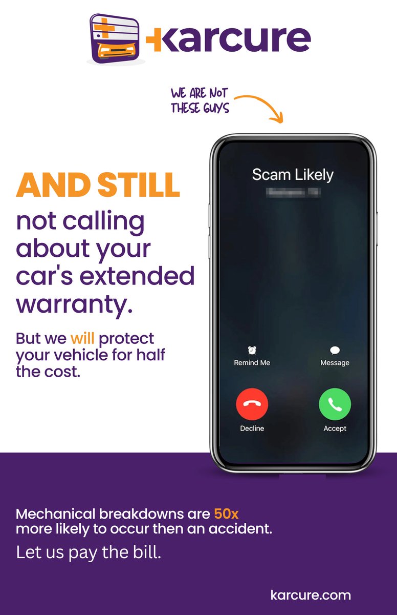 teamkarcure's tweet photo. If you need massive illegal telemarketing campaigns or has-been actors to promote your service, its likely not very good. Karcure is adding real value and peace-of-mind through innovation and a dedication to customer focus. #realintegrity #autowarranty #usedcars #vsc https://t.co/cvKCJklZVM