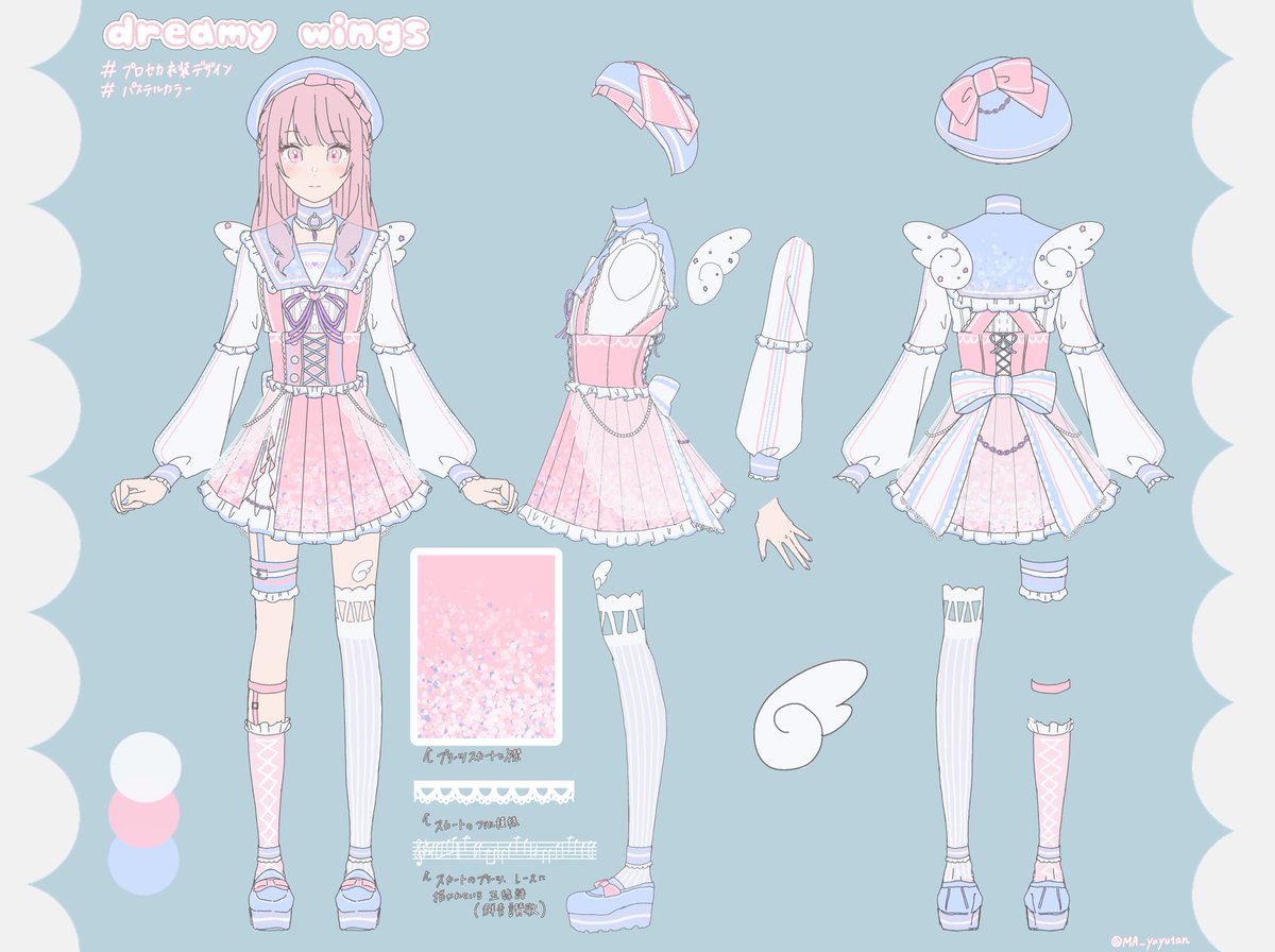 pink hair pink eyes 1girl blue footwear bow hat reference sheet  illustration images