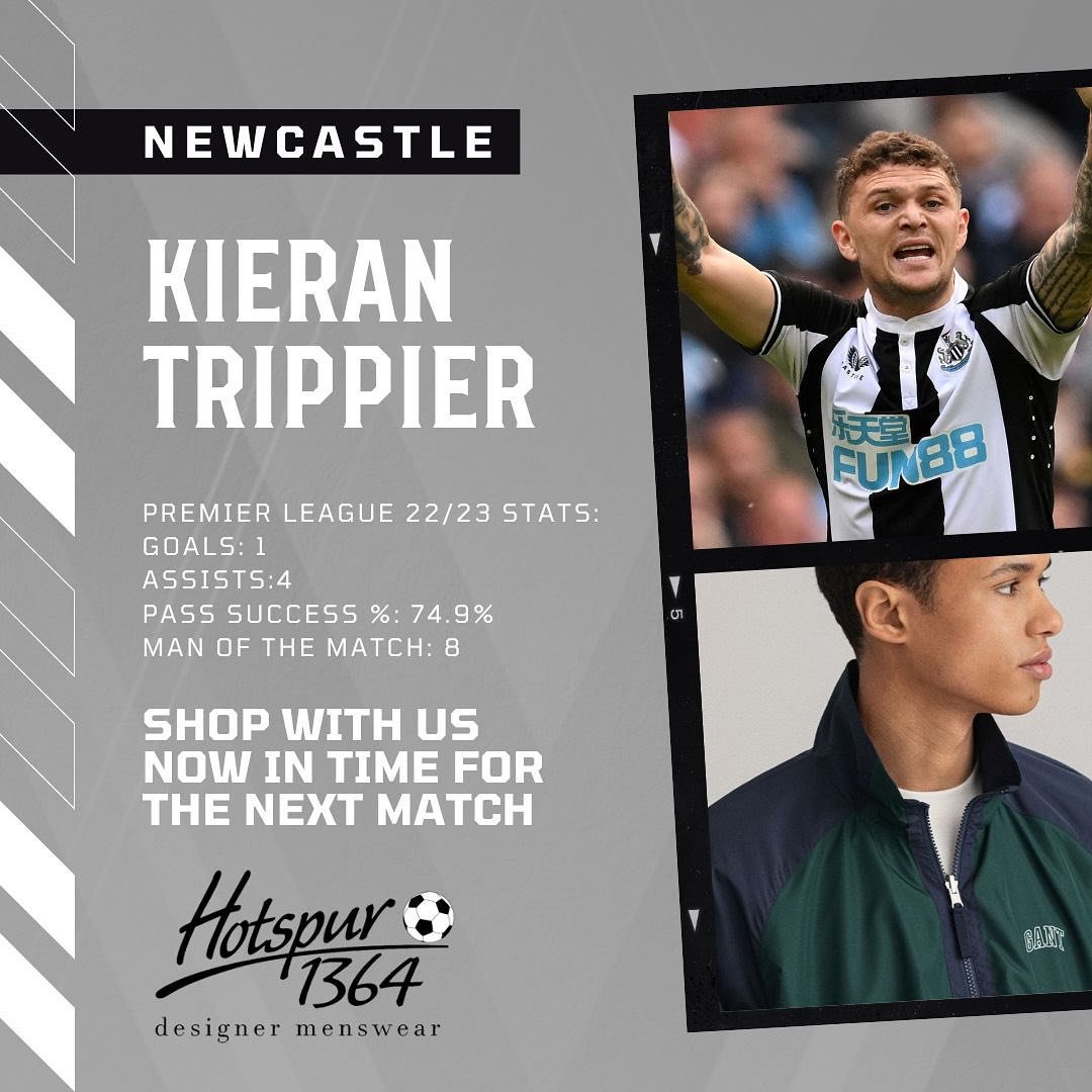 Trippier has had a major impact for the club since joining and for a bargain price! 
SHOP our range of designer gear to get ready for the next match day⚪️⚫️
#shoplocal #shopmorpeth #shopalnwick #menswear #mensclothes #mensfashion #gant #menshoodie #NUFC