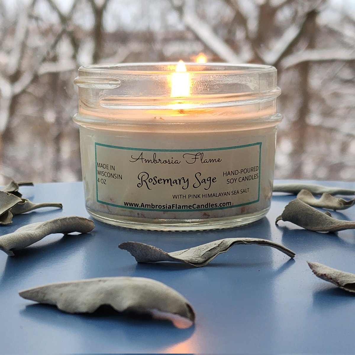 Our calming Rosemary Sage soy candle is now available in the smaller, 4 oz jar! 

ambrosiaflamecandles.com 

#Ambrosiaflamecandles #rosemarysage #sagecandle #calmingcandles #handmadesoycandles #madeinwisconsin