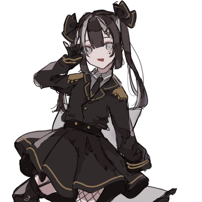創作軍服ロリツインテールインナーカラーデカリボン女 