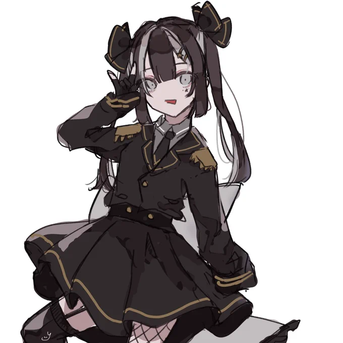 創作軍服ロリツインテールインナーカラーデカリボン女 