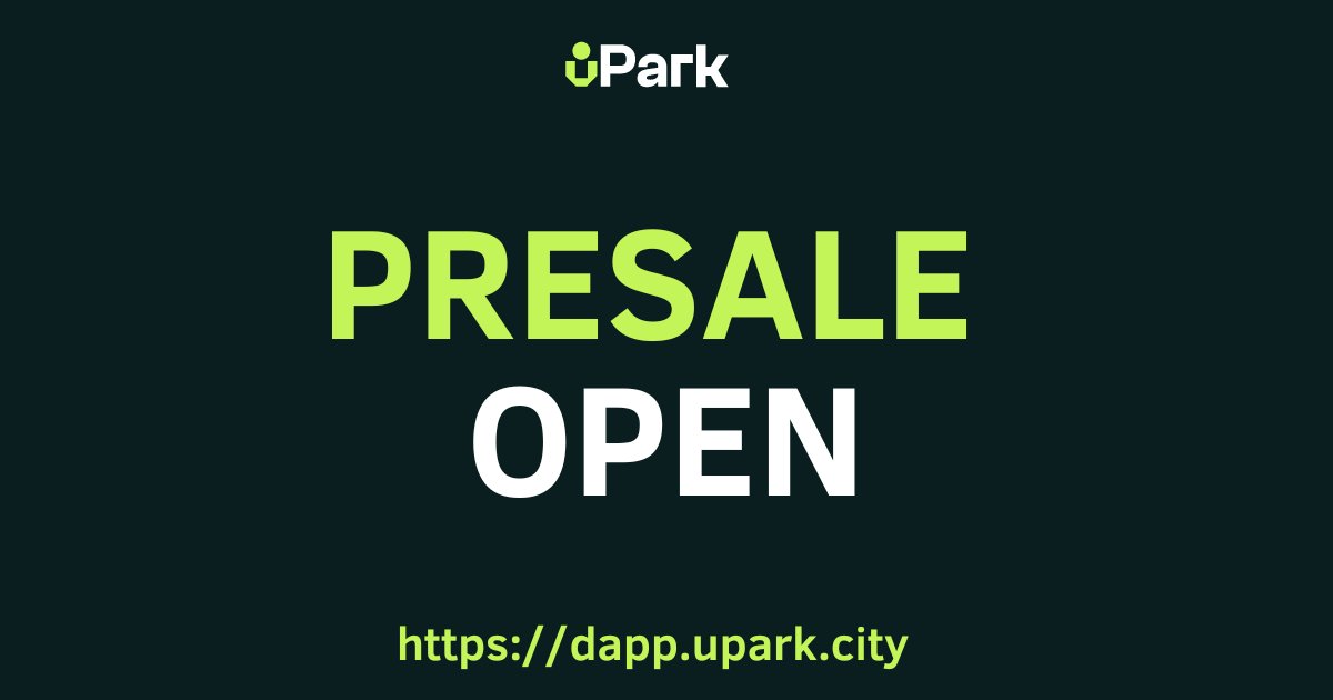 🚨🚨🚨UPARK PRESALE IS NOW OPEN

👉4,400,000 Initial allocated tokens for sale 

✅17,600,000 Total tokens available for sale

💵Price: 0.0003 $EGLD

🛒Minimum buy 1 $EGLD

💰No Max limit buy

👝#MultiversX wallet required

👉Buy here: dapp.upark.city