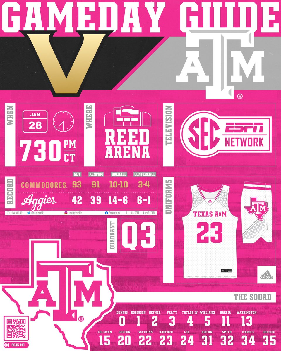 #GamedayGuide:

🏀 vs <a href="/VandyMBB/">Vanderbilt Men's Basketball</a> 
📍 <a href="/ReedArena/">Texas A&M Reed Arena</a> 
⏰ 730PM CT
📺 <a href="/SECNetwork/">SEC Network</a> 

#getBETTER