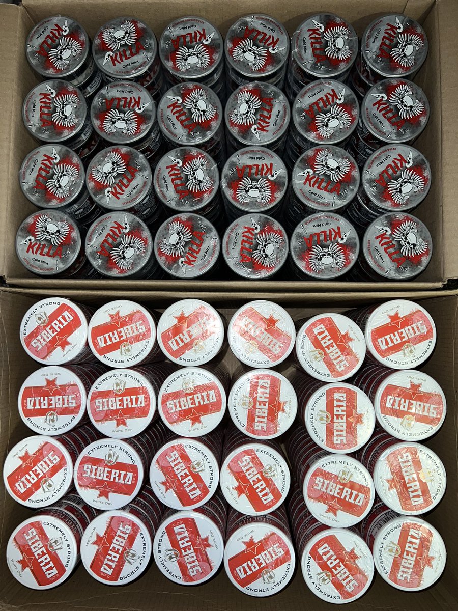 SnusManchester's tweet image. Siberia &amp;amp; Killa boxes available and individual sleeves &amp;amp; tubs✅ drop me a Dm📥 all brands are available 📦 #snus #siberiasnus #sibs #killa #killasnus #manchestersnus #snusplug